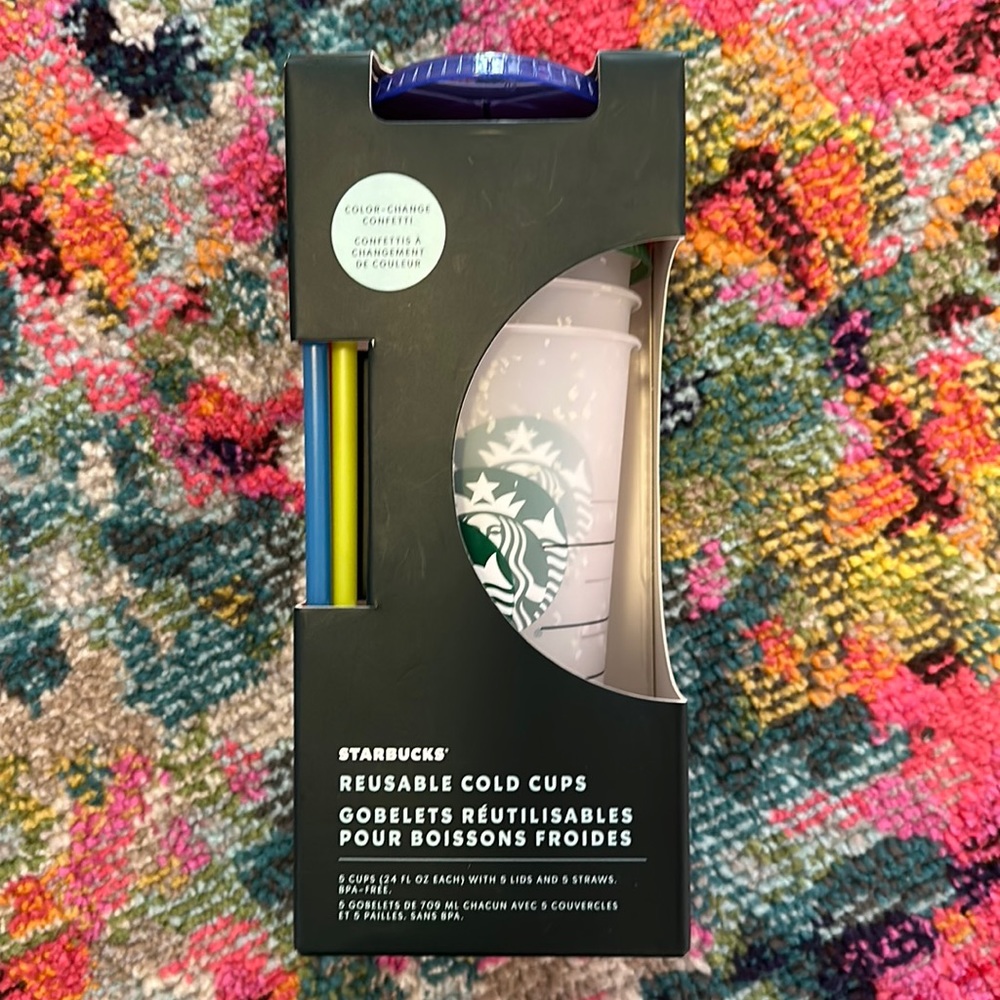 NEW Starbucks Reusable Color Changing Confetti Cold Cup Set